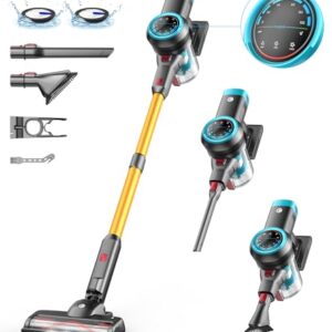 CHEBIO Aspirateur sans fil 45 000 Pa/550 W/60 min, avec design autoportant, avec brosse anti-emmêlement et filtration haute efficacité à 5 trous pour sols durs, tapis, poils d'animaux