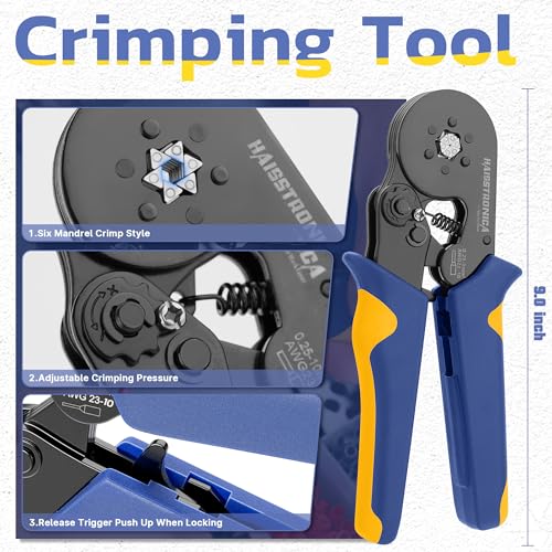 Haisstronica Kit d'outils à sertir pour virole -AWG23-10 avec 1200 bornes de fil de cuivre rouge à cliquet Outil à sertir pour vis, équipement, commutateur, alimentation relais, voiture, audio – Image 3