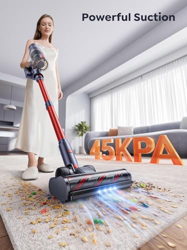 INTETURE Aspirateur Balai sans Fil,550W/45KPA/60Mins Aspirateur sans Fil Puissant Écran Intelligent,Aspirateur Balai Chargement Mural et Brosse Anti-emmêlement pour Tapis,Sols Durs,Poils d'animaux – Image 3