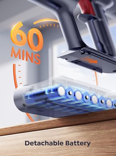 INTETURE Aspirateur Balai sans Fil,550W/45KPA/60Mins Aspirateur sans Fil Puissant Écran Intelligent,Aspirateur Balai Chargement Mural et Brosse Anti-emmêlement pour Tapis,Sols Durs,Poils d'animaux – Image 4