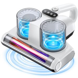 JPHYLL Aspirateur Matelas Aspirateur Anti Acariens 16Kpa Aspiration et Lumière UV -C de 253,7 nm Ultrasons Chauffage Fonction Filtre HEPA Brosse Rotative