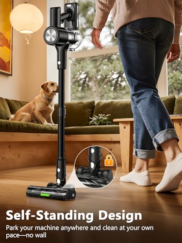 OIRFND Aspirateur sans fil, 46 kPa/500 W avec 55 minutes d'autonomie, aspirateur autonome pour la maison, écran LED, brosse anti-nœuds, aspirateur rechargeable pour poils d'animaux – Image 3