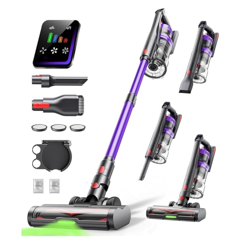 Powerffy Aspirateur sans fil 550 W/45000 Pa, aspirateur sans fil 60 min, aspirateur sans fil ultra silencieux, aspirateur ultra léger avec brosse anti-emmêlement pour tapis, sols durs, poils d'animaux