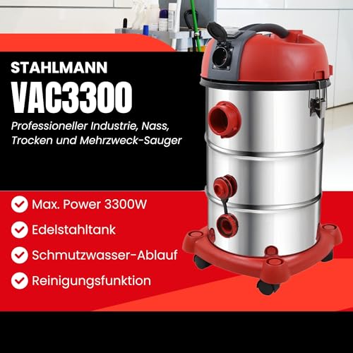 STAHLMANN VAC3300 Aspirateur industriel - Réservoir de 30 l - Prise intégrée - Puissant 3300 W - Avec et sans sac - Fonction soufflage - Connexion machine - Appareil professionnel - Aspirateur – Image 3