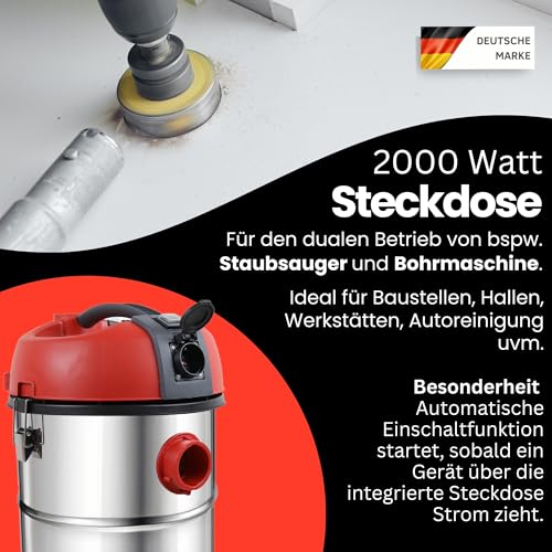 STAHLMANN VAC3300 Aspirateur industriel - Réservoir de 30 l - Prise intégrée - Puissant 3300 W - Avec et sans sac - Fonction soufflage - Connexion machine - Appareil professionnel - Aspirateur – Image 4