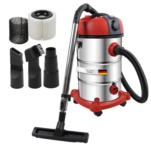 STAHLMANN VAC3300 Aspirateur industriel - Réservoir de 30 l - Prise intégrée - Puissant 3300 W - Avec et sans sac - Fonction soufflage - Connexion machine - Appareil professionnel - Aspirateur