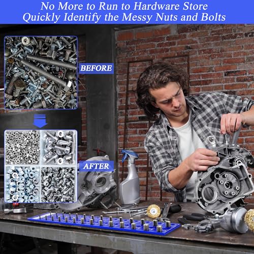 Testeur de filetage d'écrou et de vis (métrique et standard), taille de vis et jauge de filetage, indicateur d'identification de vis et d'écrou avec règle en pouces et centimètres – Image 3