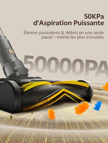 Ultenic U15 Aspirateur Balai sans Fil, 50Kpa/65Min Aspirateur sans Fil Puissant, Tige Télescopique Réglable, Design Autoportant, Technologie GreenEye, pour Tapis, Sols Durs, Poils d'animaux – Image 3