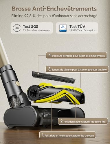 Ultenic U15 Aspirateur Balai sans Fil, 50Kpa/65Min Aspirateur sans Fil Puissant, Tige Télescopique Réglable, Design Autoportant, Technologie GreenEye, pour Tapis, Sols Durs, Poils d'animaux – Image 4