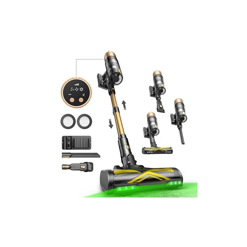 Ultenic U15 Aspirateur Balai sans Fil, 50Kpa/65Min Aspirateur sans Fil Puissant, Tige Télescopique Réglable, Design Autoportant, Technologie GreenEye, pour Tapis, Sols Durs, Poils d'animaux