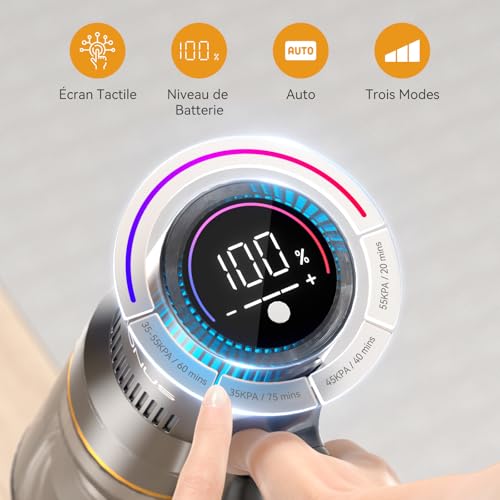 aonus Aspirateur Balai sans Fil 55KPa/580W/75Min, Aspirateur sans Fil Puissant avec Écran Tactile LED, Autoportant, Brosse Anti-Emmêlement pour Poils d'animaux, Tapis et Sols Durs – Image 4