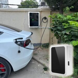 Borne de Recharge Support de Protection Mural Blanc/ Noir pour Chargeur de Jardin, Boîtier de Borne de Recharge, Support de Câble pour Chargeur de Véhicule Électrique, Housse Étanche et Peu Encombrant