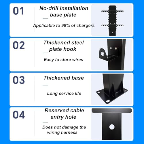 Borne de Recharge pour Voiture électrique Autonome, Socle de Recharge extérieur pour véhicule électrique, avec Accessoires d'installation, adapté à Divers environnements (Noir) – Image 4