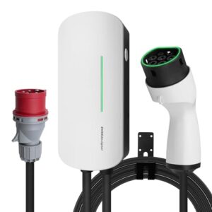 EVSEdesigner Wallbox Type 2 Station de Recharge Domestique pour véhicules électriques Monophasé et Triphasé Jusqu'à 22 KW Câble 6M Utilisation extérieure et intérieure