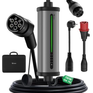 GONEO Wallbox Mobile 11kW Borne de Recharge Voiture Électrique Câble de Charge Type 2 7M 3 Phases Réglable 8-16A Timer 2-8H IP66 pour Véhicules Électriques et Hybrides Prise Domestique Prise CEE