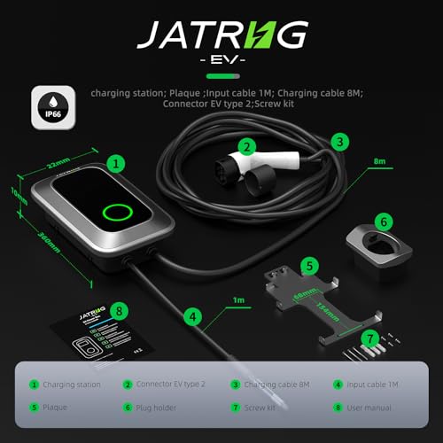JATRHG S1 Borne de Recharge pour Véhicule Électrique 7kW 8M 32A Monophasé IP66 Station de Charge Type 2 IEC 62196-2 - Chargeur Rapide EV Wallbox – Image 3