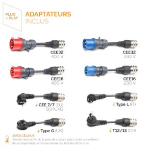 Juice-Booster-2-0-0 Juice Booster 3 air - Câble de Recharge de Type 2 11kW | Wallbox Mobile sans Installation. Il Suffit de la Brancher et de la Charger | Carrossable, résistante aux Chocs et étanche (IP67)