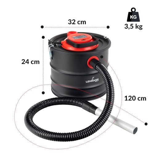 Lehmann Aspirateur à Cendres 15L, Aspirateur Cheminée pour Haute Température, Réservoir Robuste, Filtre HEPA avec Panier Métallique, Fonction Soufflage, Nettoyage Cheminées et Pellets – Image 4