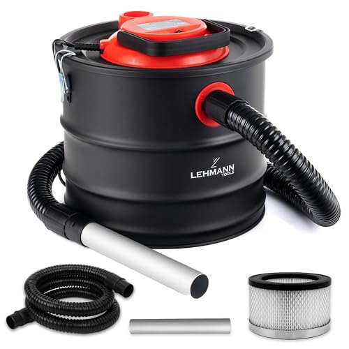 Lehmann Aspirateur à Cendres 15L, Aspirateur Cheminée pour Haute Température, Réservoir Robuste, Filtre HEPA avec Panier Métallique, Fonction Soufflage, Nettoyage Cheminées et Pellets