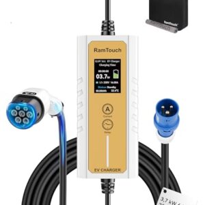RamTouch Chargeur Voiture Électrique (3,7 KW, 6,5 m, Type 2, Schuko) - Câble Recharge avec Ampérage Réglable 6A-16A, Charge Différée et Programmée, Borne de Recharge Mobile pour EV et PHEV