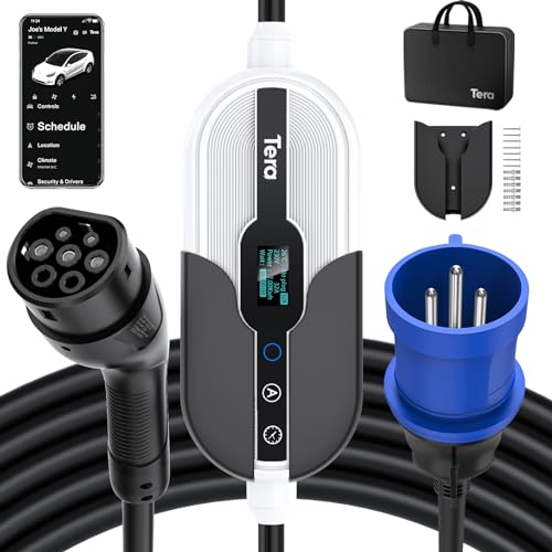 Tera Smart EV Chargeur Type 2 Wallbox: Borne de Recharge Véhicule Electrique 7,6kw Monophasé 32A 24A 20A 16A 240V APP WiFi 7M Câble de Recharge, Non-étanche Utilisation Intérieure Seulement P01