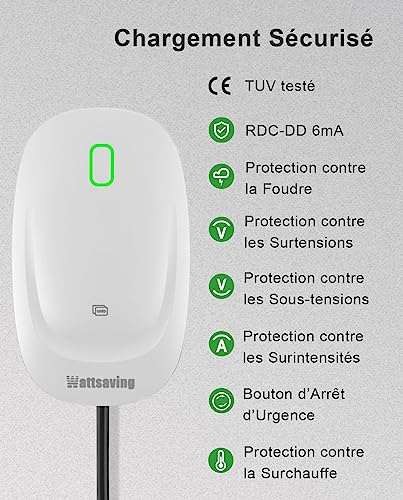 Wattsaving Chargeur EV Triphasé 22kW/11kW Monophasé 7kW/3,5kW - Borne de Recharge Vehicule Electrique avec Câble de Charge de Type 2 de 5 Mètres - Installation de Câblage – Image 4