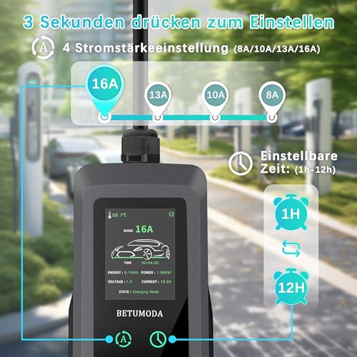 Borne de Recharge Mobile 11 KW triphasée, 7 m, CEE 8–16 A vers Type 2, Chargeur EV à Puissance réglable pour Tesla Model 3/Y, VW ID.3/4/5 et Autres véhicules électriques – Image 4