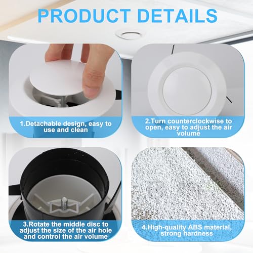 Couvercle de Conduit de Ventilation, 75mm / 2.95" Valve à Disque, Air Vent Cover Réglable, Reglable Couvercle De Grille D'évacuation Air, Grille de Ventilation de Capot de Tuyau d'air d'alimentation – Image 4