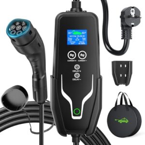 Evjuicion Chargeur Voiture Electrique Type 2 [6A-16A, 0-12H, 3,68kW] Programmé Domestique Cable Recharge Voiture électrique Portabilité avec Sac