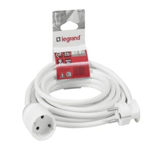 Legrand, 390086 Câble d'extension avec Prise de Contact de Protection et Embrayage coudé Intérieur Max. 3680 W Longueur 5 m Blanc