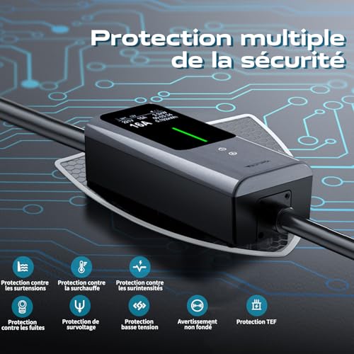 VDLPOWEREU Chargeur Voiture Electrique, 3,6kW | 5M EV Chargeur Type 2, Écran Tactile LED, Cable Recharge Véhicule Electrique 6-16A avec EU Schuko Prise, Borne de Recharge Monophasé IP65 (IEC 62196-2) – Image 4