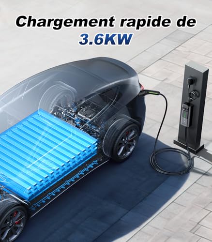 VDLPOWERVP Chargeur Voiture Electrique, 3.6KW EV Chargeur Type 2, Courant réglable 6/8/10/13/16A, 5M/8M Cable Recharge Véhicule Electrique avec EU Schuko, Borne de Recharge Monophasé IP65 – Image 3
