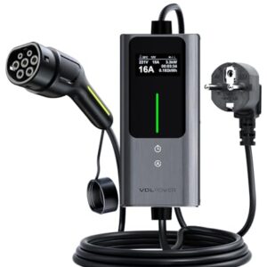VDLPOWERVP Chargeur Voiture Electrique, 3.6KW EV Chargeur Type 2, Courant réglable 6/8/10/13/16A, 5M/8M Cable Recharge Véhicule Electrique avec EU Schuko, Borne de Recharge Monophasé IP65