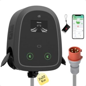dé Borne de Recharge Véhicule Electrique 6–16A, 6–32A, 1 Phase, 3 Phase Wallbox avec Double Câble Type 2, Chargeur Voiture Electrique Compatible OCPP, RFID et APP, pour BEV/PHEV